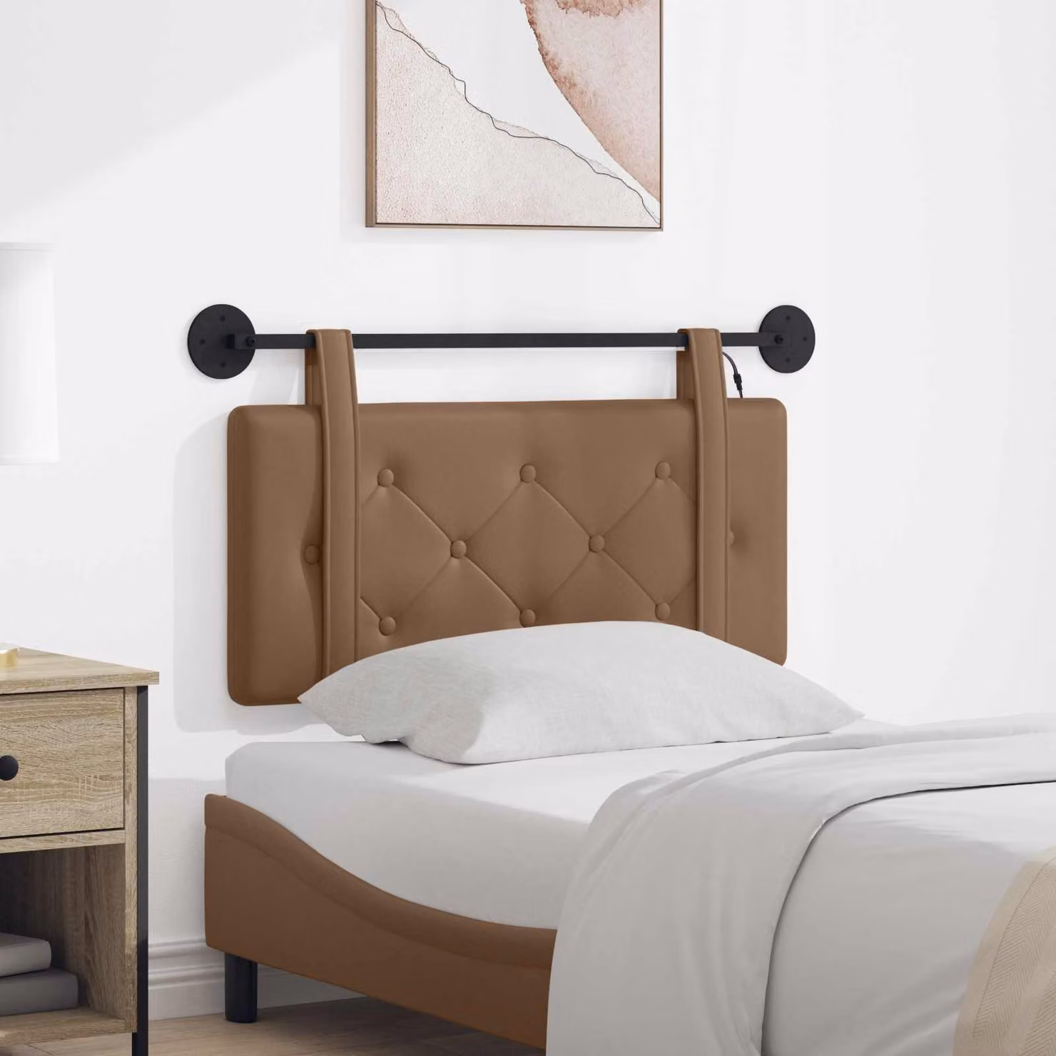 Testiera per letto sospesa vidaXL con luce LED integrata in similpelle color cappuccino