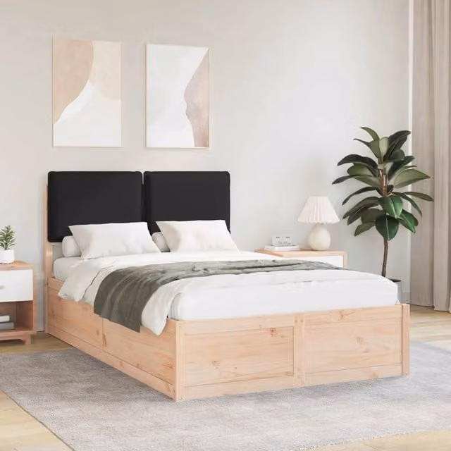 Letto con Testiera Rivestita vidaXL in Pino Massello Nero L 120 x P 200 cm – 1