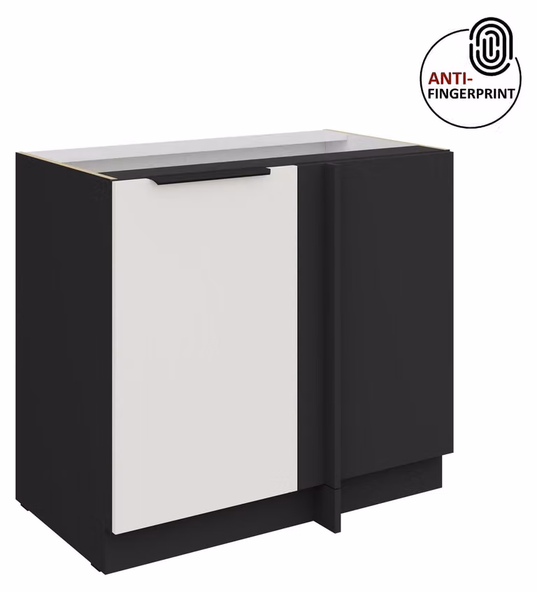 Mobile base angolare da cucina da 105 cm, cucina ARIA bianco ultra opaco + nero opaco, frontali di alta qualità con rivestimento anti-impronta, cucina a incasso, blocco cucina