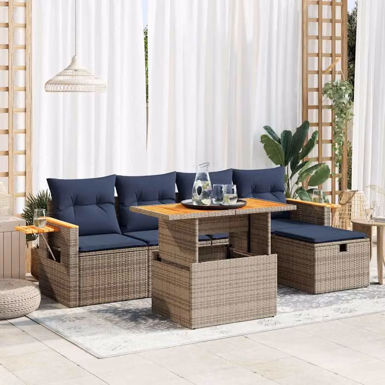 Maison Exclusive - Set Divano da Giardino 6pz con Cuscini Grigio Polyrattan Acacia