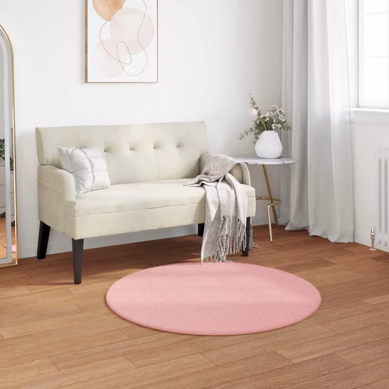 Tappeto rotondo antiscivolo e lavabile vidaXL in ecopelliccia rosa Ø 80 cm