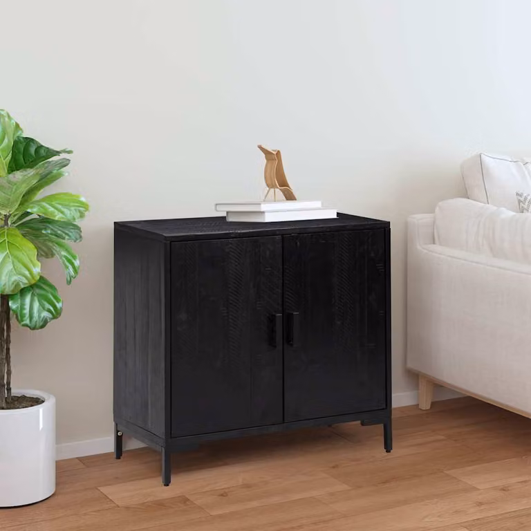 Credenza in legno massello di pino e metallo vidaXL in stile industrial, colore nero, L 75 cm x P 35 cm x H 70 cm