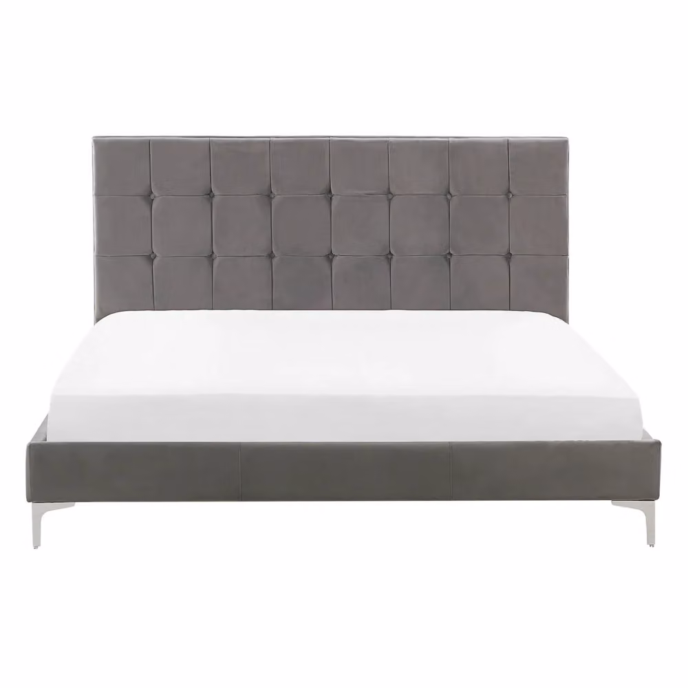 Letto matrimoniale Beliani in velluto grigio con testiera capitonné e rete a doghe L/P/H: 140 x 200 x 102 cm – 2