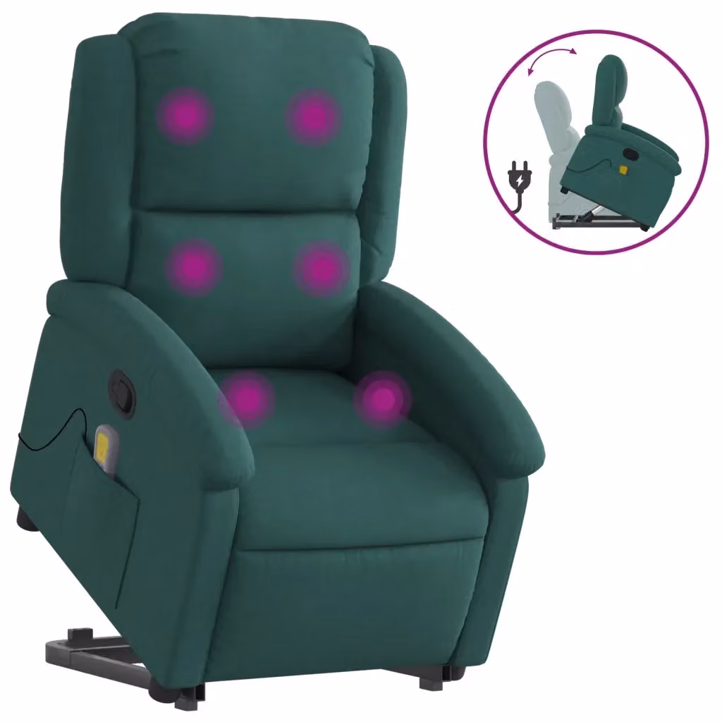 vidaXL Poltrona Alzapersona Massaggiante Verde con Supporto Elettrico e Braccioli in Tessuto – 2