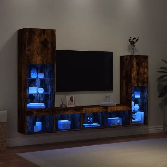 vidaXL Mobile TV a Muro con LED in Legno Rovere Fumo Marrone con Compartimenti Media – 1