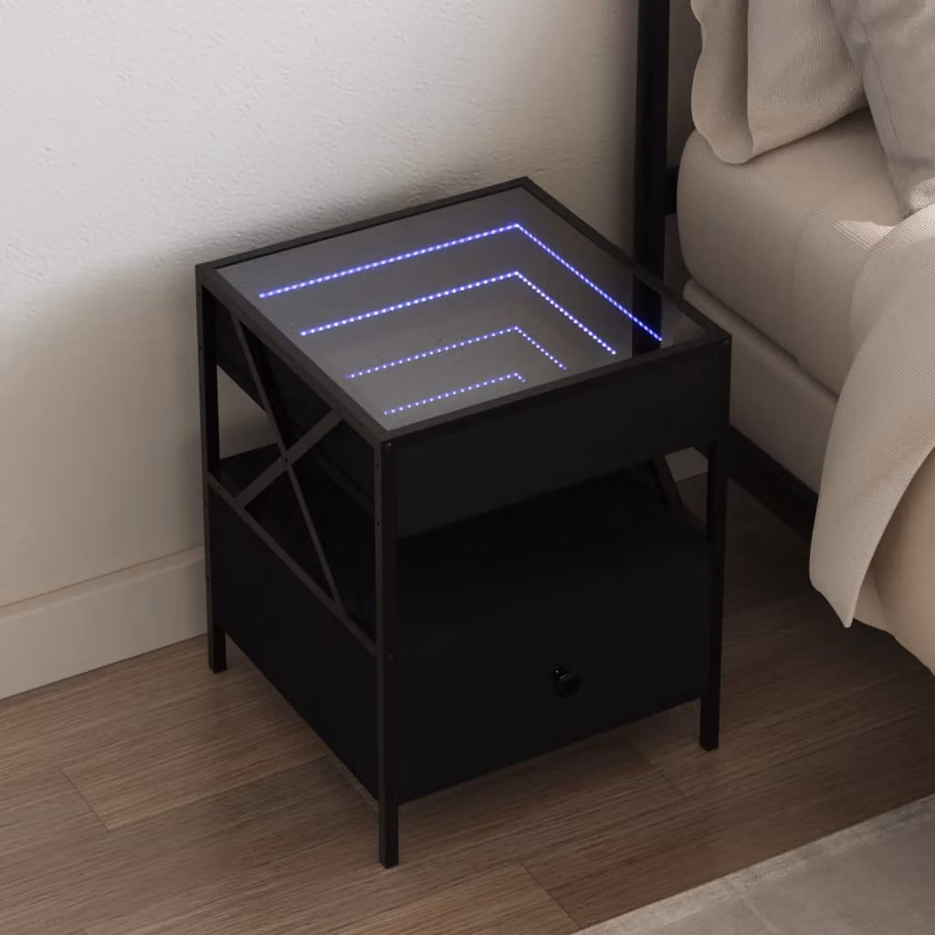 vidaXL Tavolino da Salotto in Stile Industrial con LED, Nero, L 40 x P 40 x H 30 cm