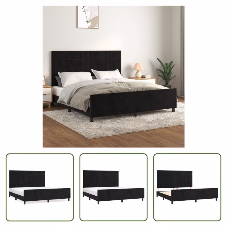 The Living Store Struttura letto con testiera nera 160x200 cm in velluto