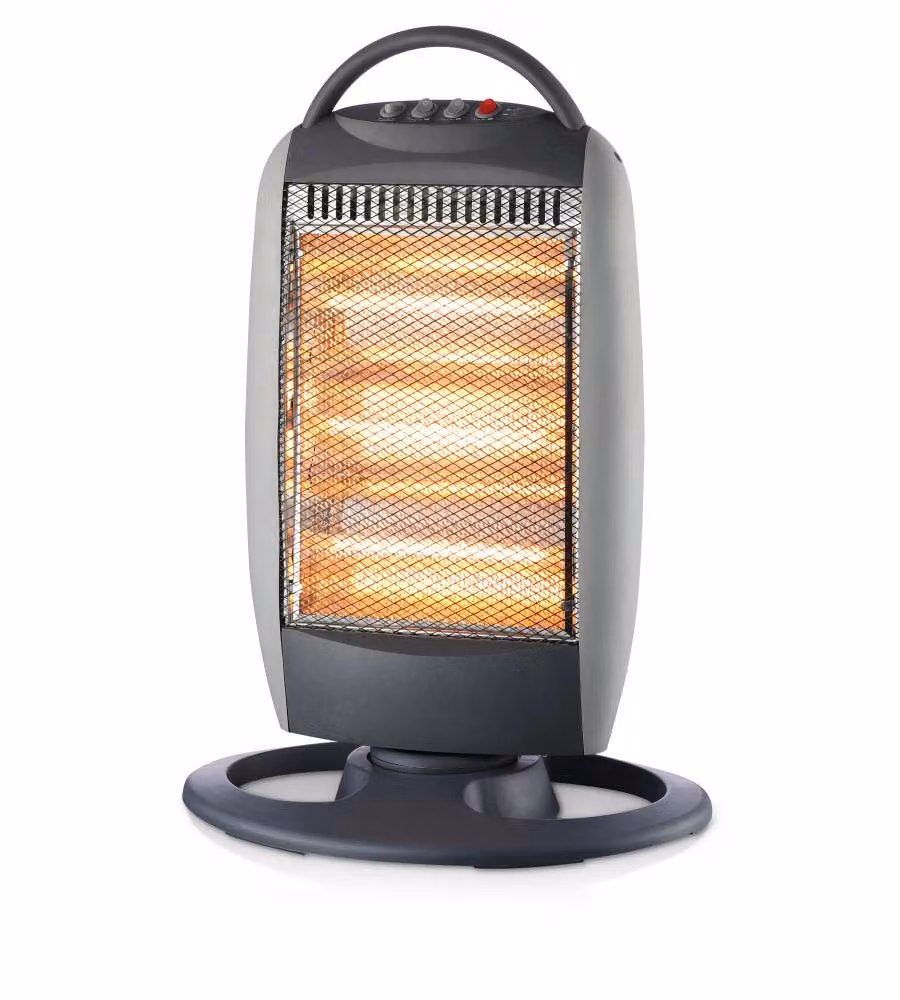 Stufa Alogena Oscillante Dr.C da 1200W con Manico, Colore Nero o Grigio, L/P/H: 28 x 12,5 x 49 cm