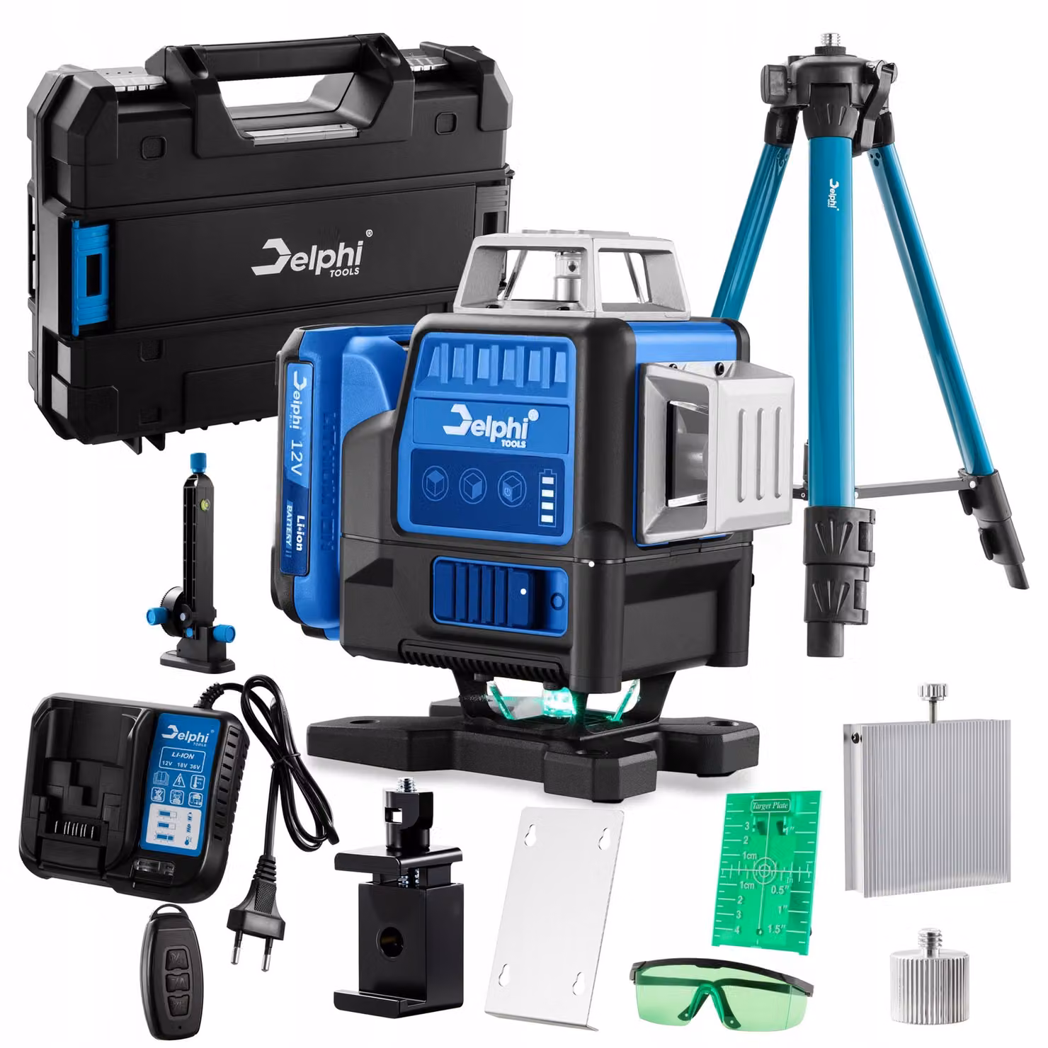 Delphi Tools - Laser - Laser a linee incrociate - Apparecchio laser - Treppiede - Portata 25 m - ±0,2 mm/10 m