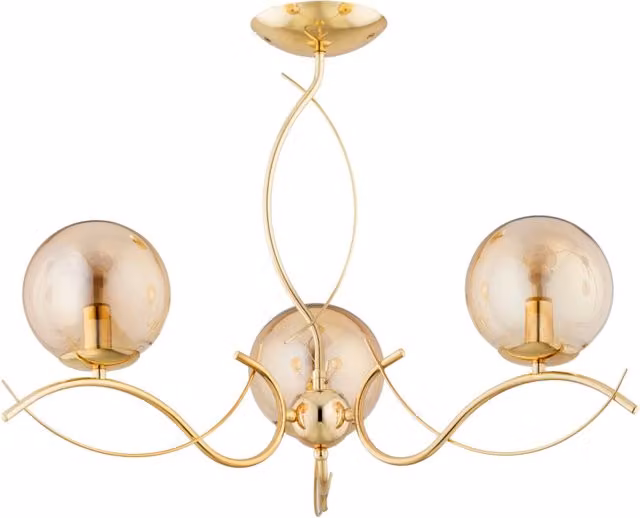 Plafoniera decorativa Alfa Elita in metallo oro con sfere in vetro ambra, 3xE14, dimmabile