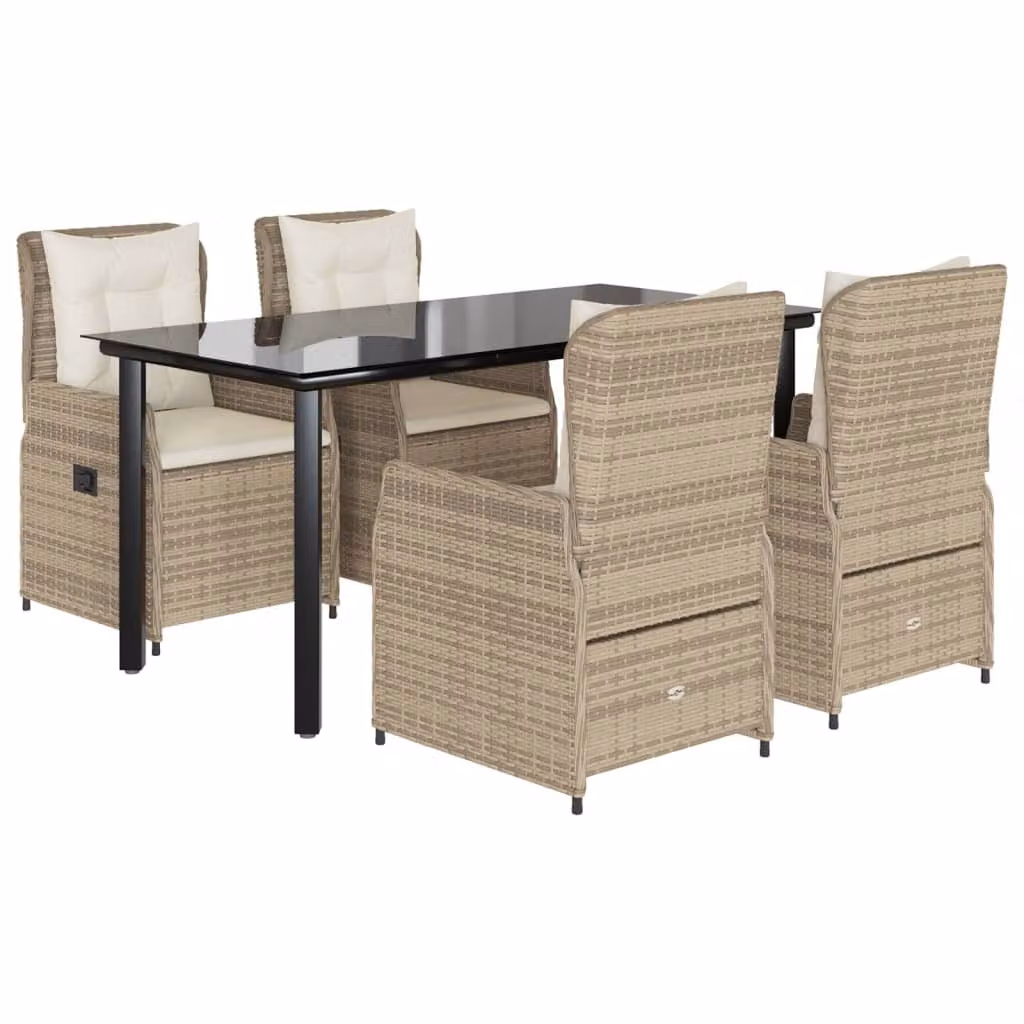 Set da Pranzo da Giardino 5 pz con Cuscini Beige in Polyrattan