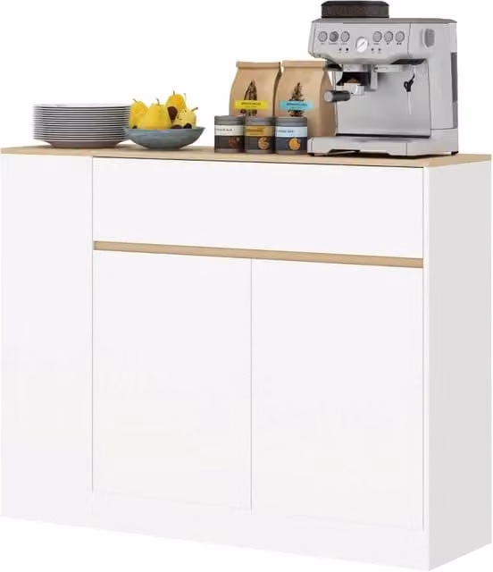 Sideboard Bianco 105x30x81,5 cm con 1 Cassetto, Ripiano Regolabile e Protezione Antiribaltamento per Cucina e Sala da Pranzo