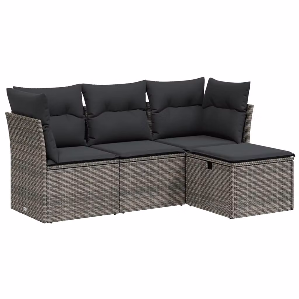 Set Divani da Giardino 4 pz con Cuscini in Polyrattan Grigio