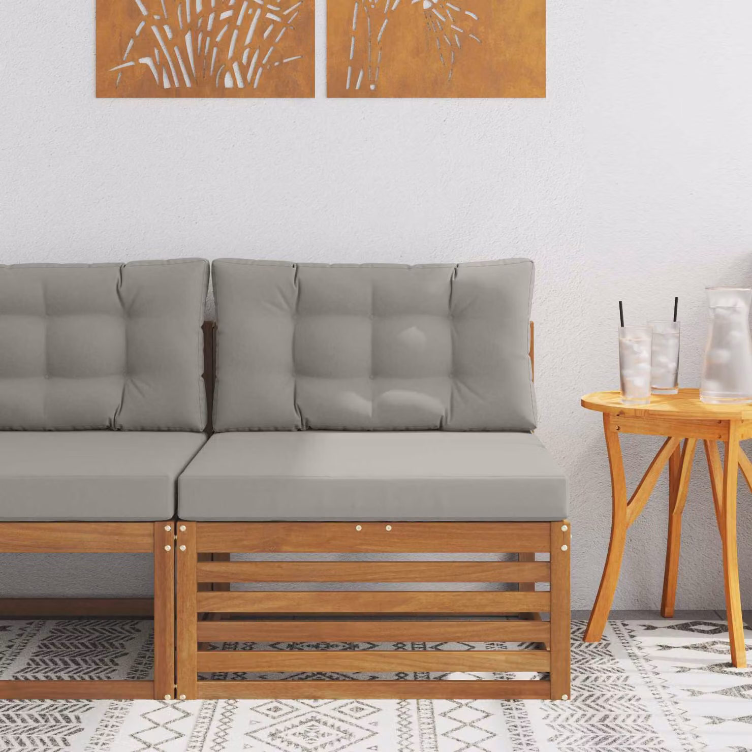 vidaXL Divano centrale da esterno moderno in legno di acacia massello naturale marrone e grigio