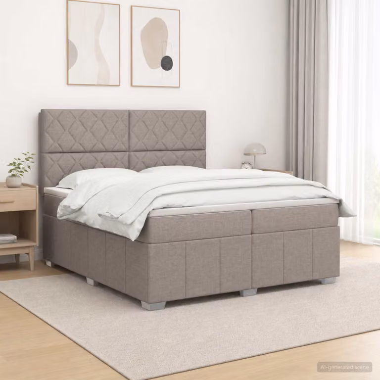 Letto box spring con materasso vidaXL in tessuto, colore tortora, L/P: 200 x 200 cm