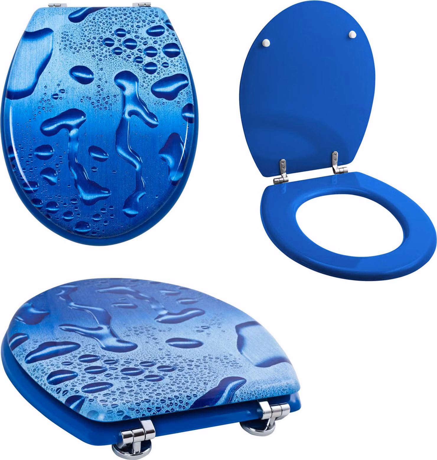 Sedile WC Grafner® con chiusura ammortizzata Motivo coperchio WC Blue Droplets