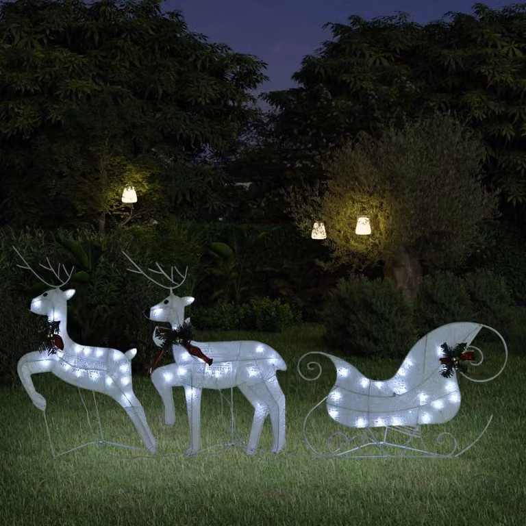 The Living Store Renna con slitta Decorazione natalizia 60 LED per esterni bianco