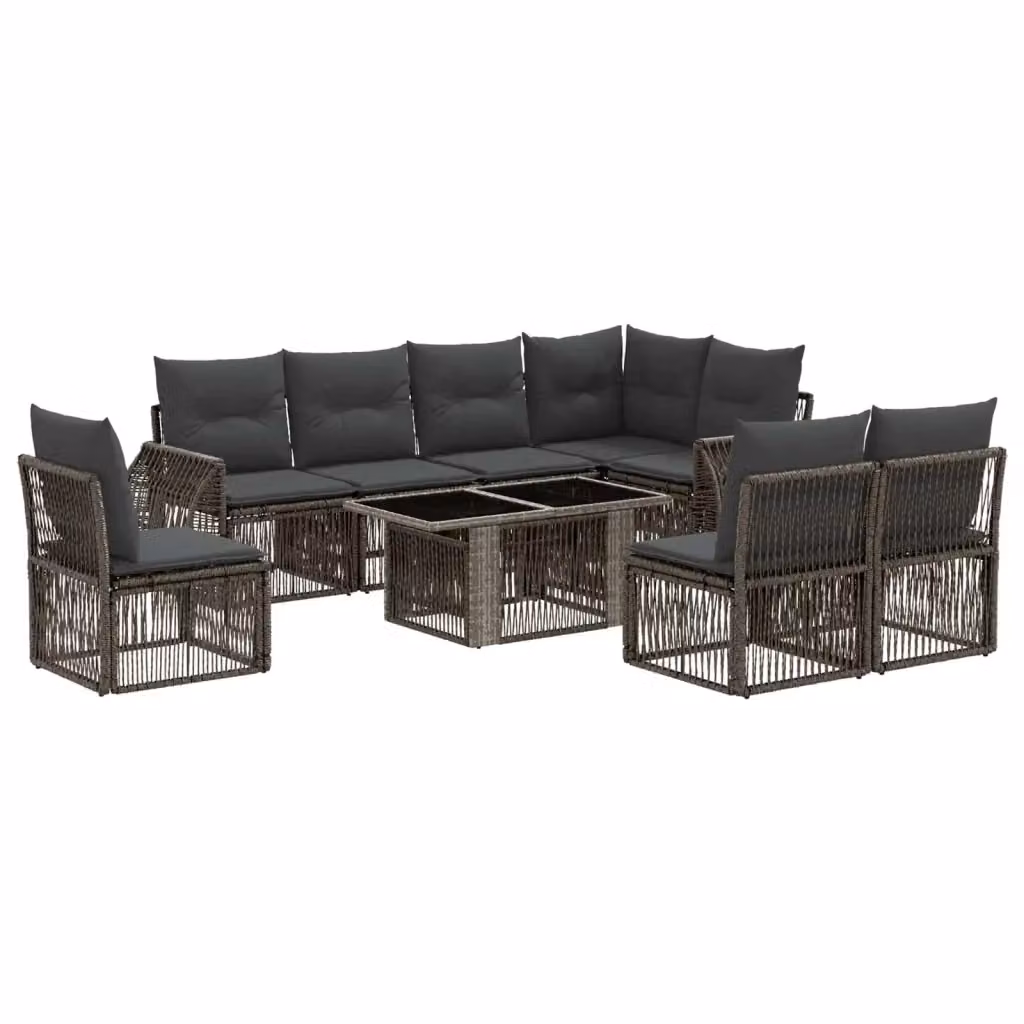Set Divano da Giardino vidaXL 9 Pezzi a Forma di U in Polyrattan Grigio e Antracite con Cuscini e Tavolino – 2