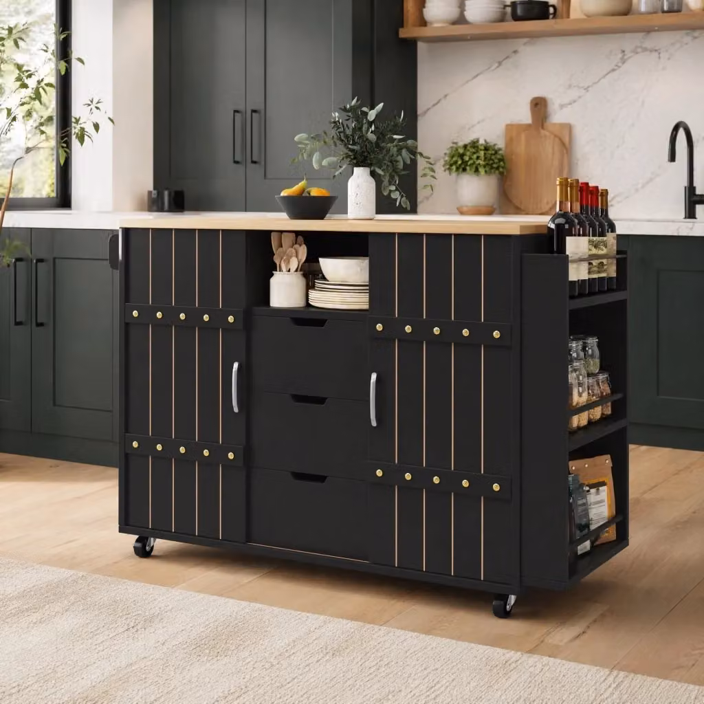 Carrello da cucina pieghevole REDOM moderno in MDF e metallo nero L/P/H: 110 x 42 x 90 cm – 2