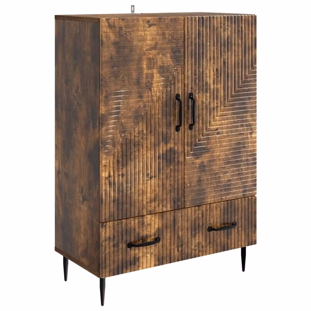 Credenza moderna in legno ingegnerizzato Rovere Fumo con dettagli geometrici, L: 66 cm, P: 34,5 cm, H: 95 cm – 2
