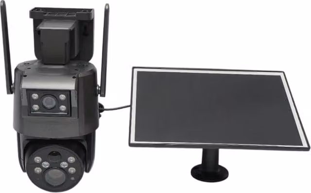 Telecamera di sorveglianza con doppia lente da 6 MP, connessione 4G e Wi-Fi 2.4 GHz, alimentazione solare con batteria da 10.000 mAh, controllo PTZ a 360°, rilevamento umano PIR e visione notturna, colore nero