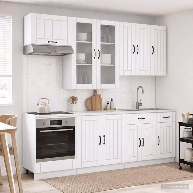 Unità cucina moderna vidaXL in legno MDF bianco con ante in vetro e cassetti