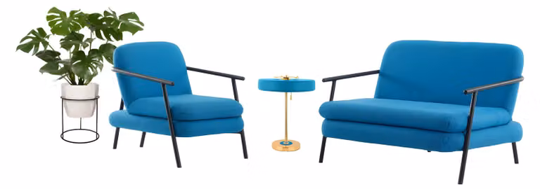 Stilvolles Blaues Sofa Set Designer Polstercouch 2x Textilsessel