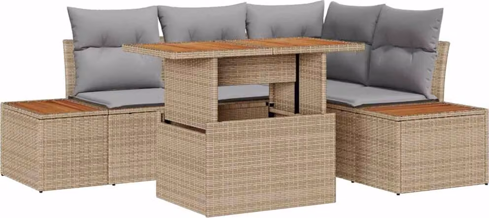 Set Divano da Giardino 5 pcs Beige Poly Rattan