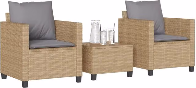 Set da Bistrò 3 pz con Cuscini Beige in Polyrattan 4003899