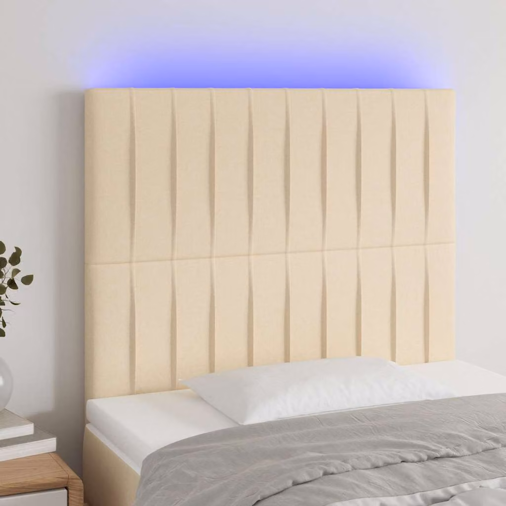 Testiera per letto con LED e porta di ricarica USB vidaXL in tessuto beige, L: 80 cm, P: 5 cm, H: 118-128 cm