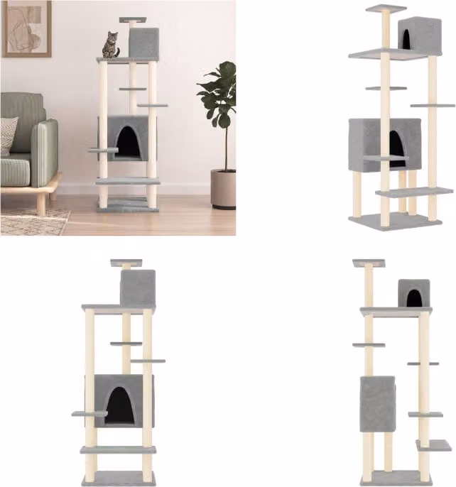 vidaXL Graffiatoio con tiragraffi in sisal grigio chiaro 154 cm - Graffiatoio - Alberi da graffio - Torre per gatti - Arredo per gatti