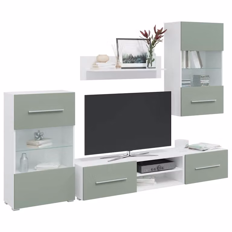 Mobile TV vidaXL con illuminazione a LED Verde Oliva in MDF e vetro