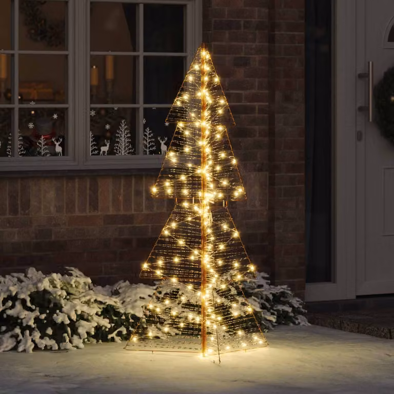 Albero di Natale a cono vidaXL bianco con 160 LED luce bianco caldo, Altezza: 150 cm