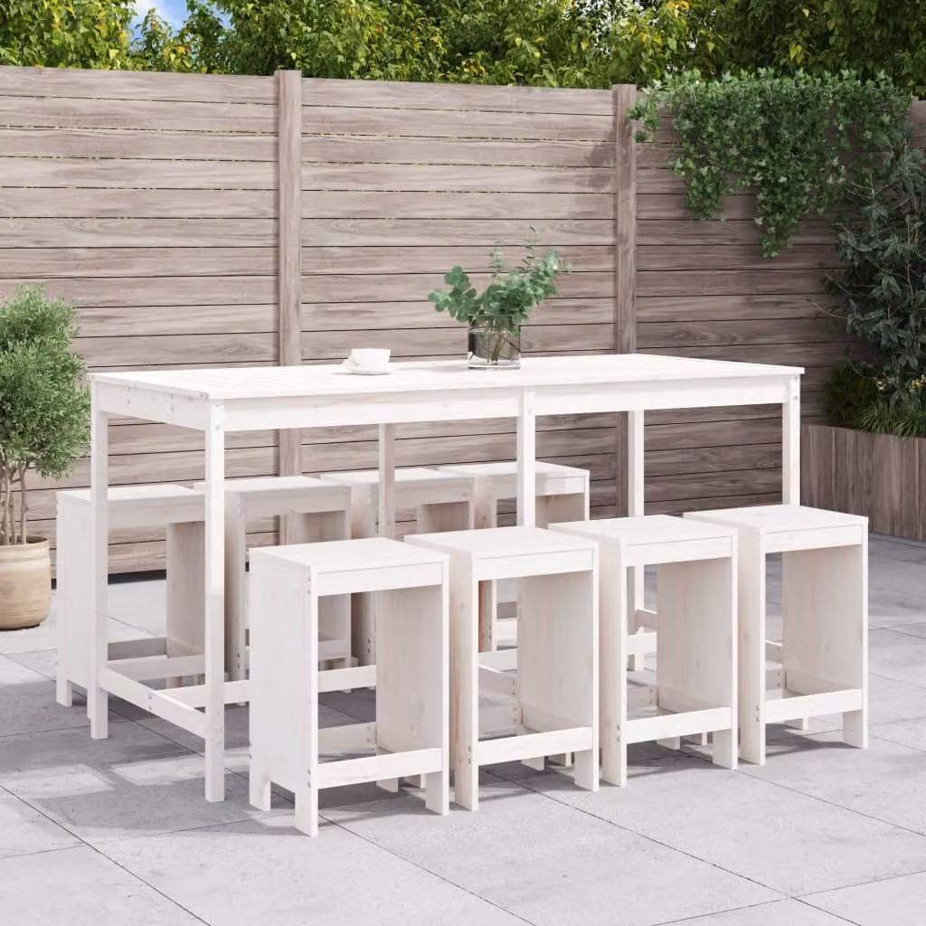 Maison Exclusive - Set Bar da Giardino 9 pz Bianco in Legno Massello di Pino