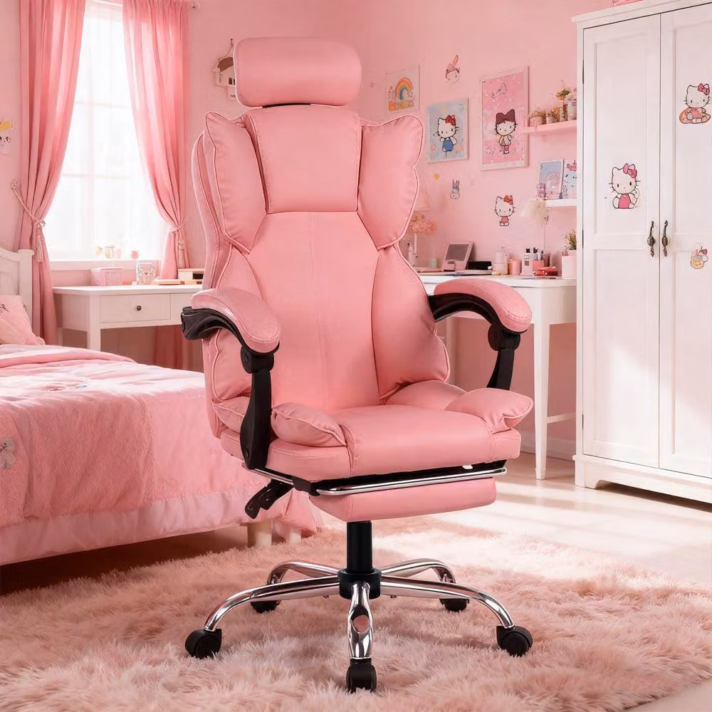 Sedia da gaming – Sedia da gaming ergonomica con altezza regolabile e rivestimento in ecopelle – Rosa