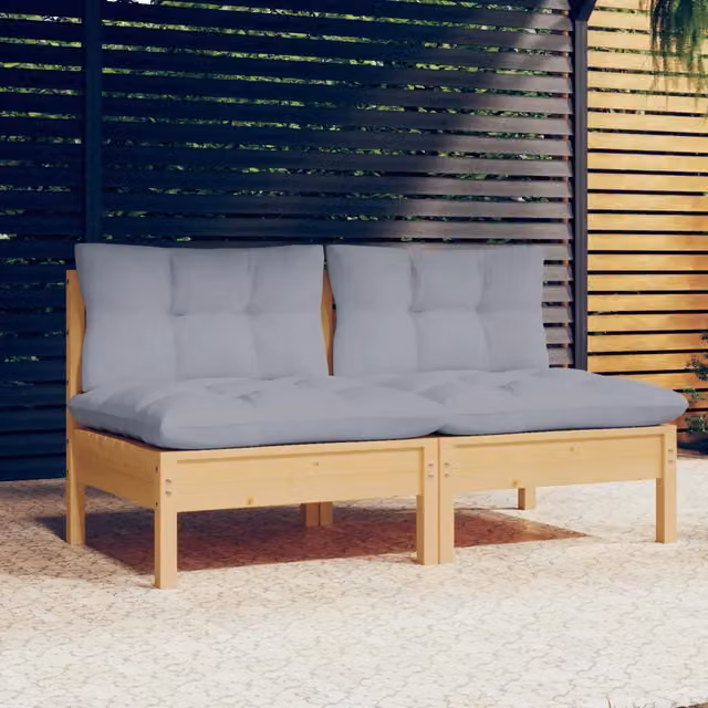 Divano da Giardino a 2 Posti Design Mania in Legno di Pino Massello con Cuscini Grigi – 1