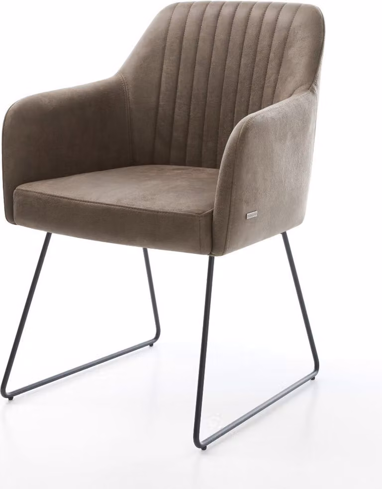 DELIFE Sedia da pranzo Greg-Flex Microfibra Taupe Vintage Struttura a slitta Nera Molle insacchettate