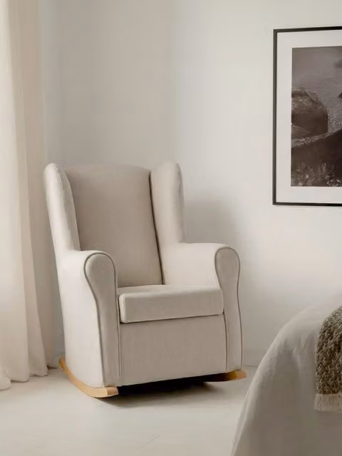 Poltrona a dondolo Hilde Kenay Home rivestita beige