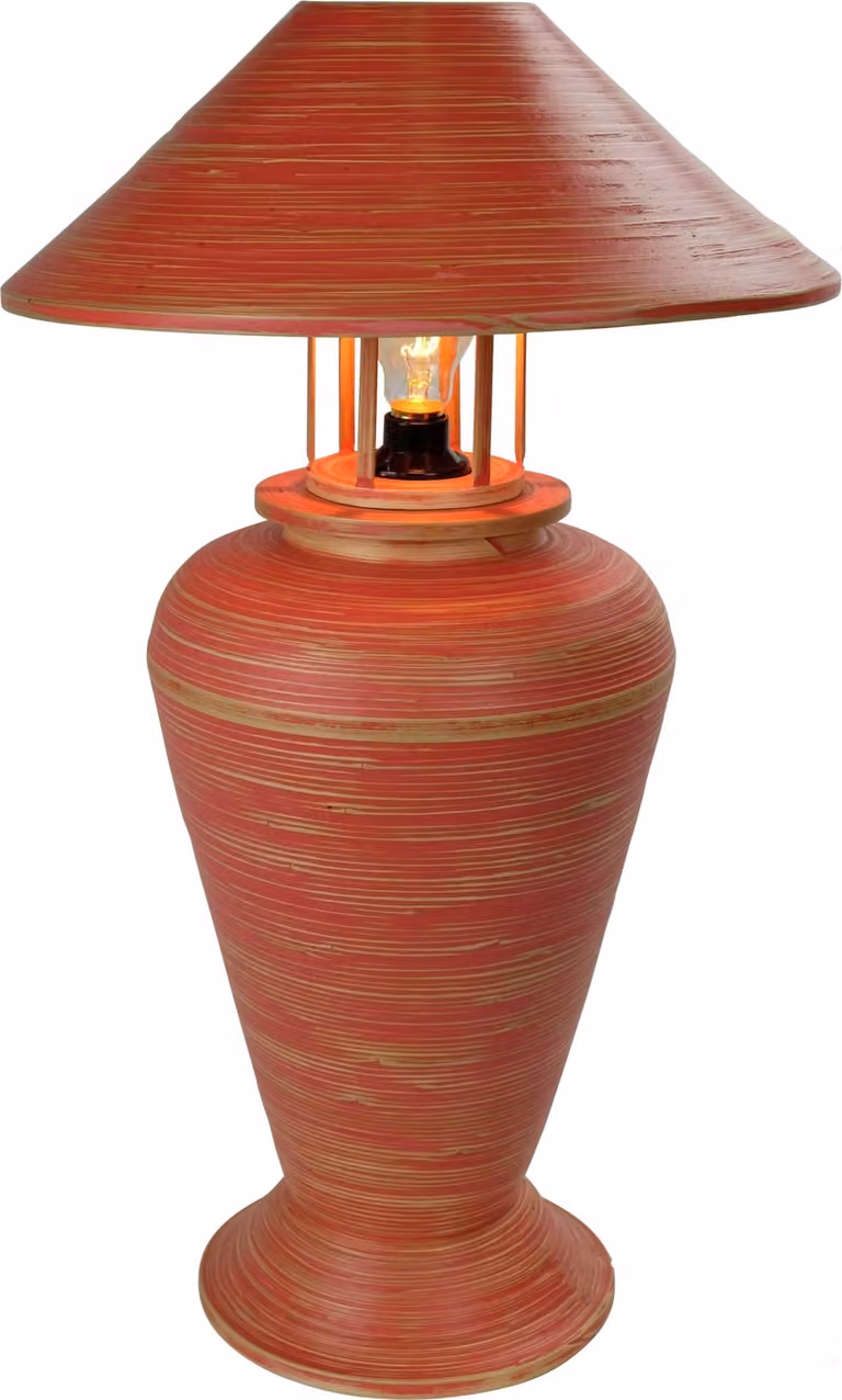 Fine Asianliving lampada da tavolo in bambù a spirale fatta a mano rosso 40x40x65cm