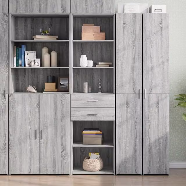 Credenza moderna vidaXL in legno e MDF grigia da appendere al muro L: 50 cm, P: 50 cm, H: 185 cm