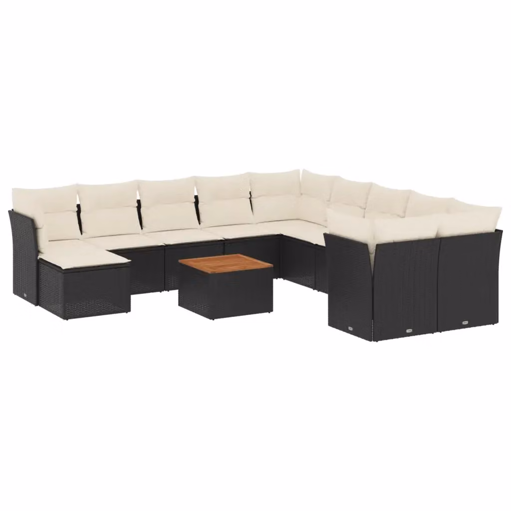 vidaXL Set Divani da Giardino 12 pz a Forma a U in Polyrattan con Cuscini e Tavolino da Esterno Nero – 2