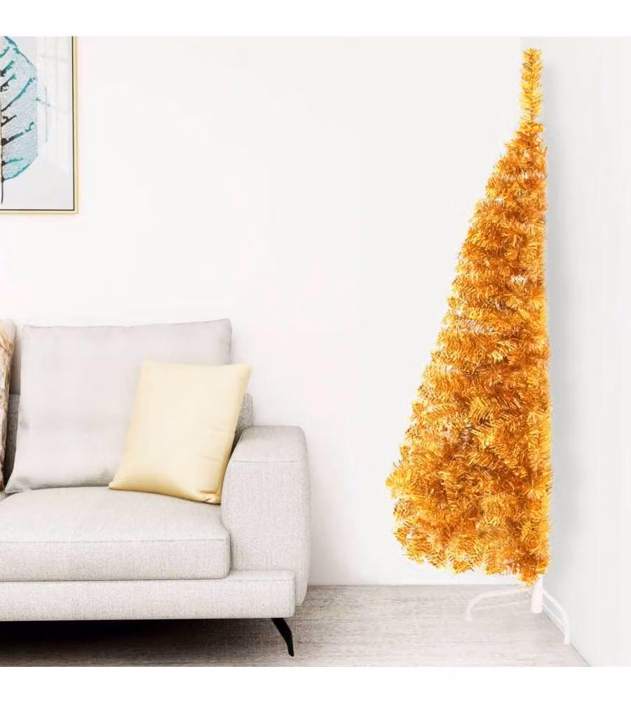 Albero di Natale Artificiale a Metà con Supporto Oro 120 cm PVC