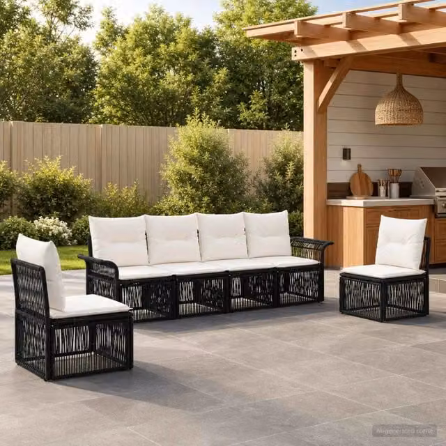 Set Divano da Giardino 6 pz Nero polyrattan 3434791