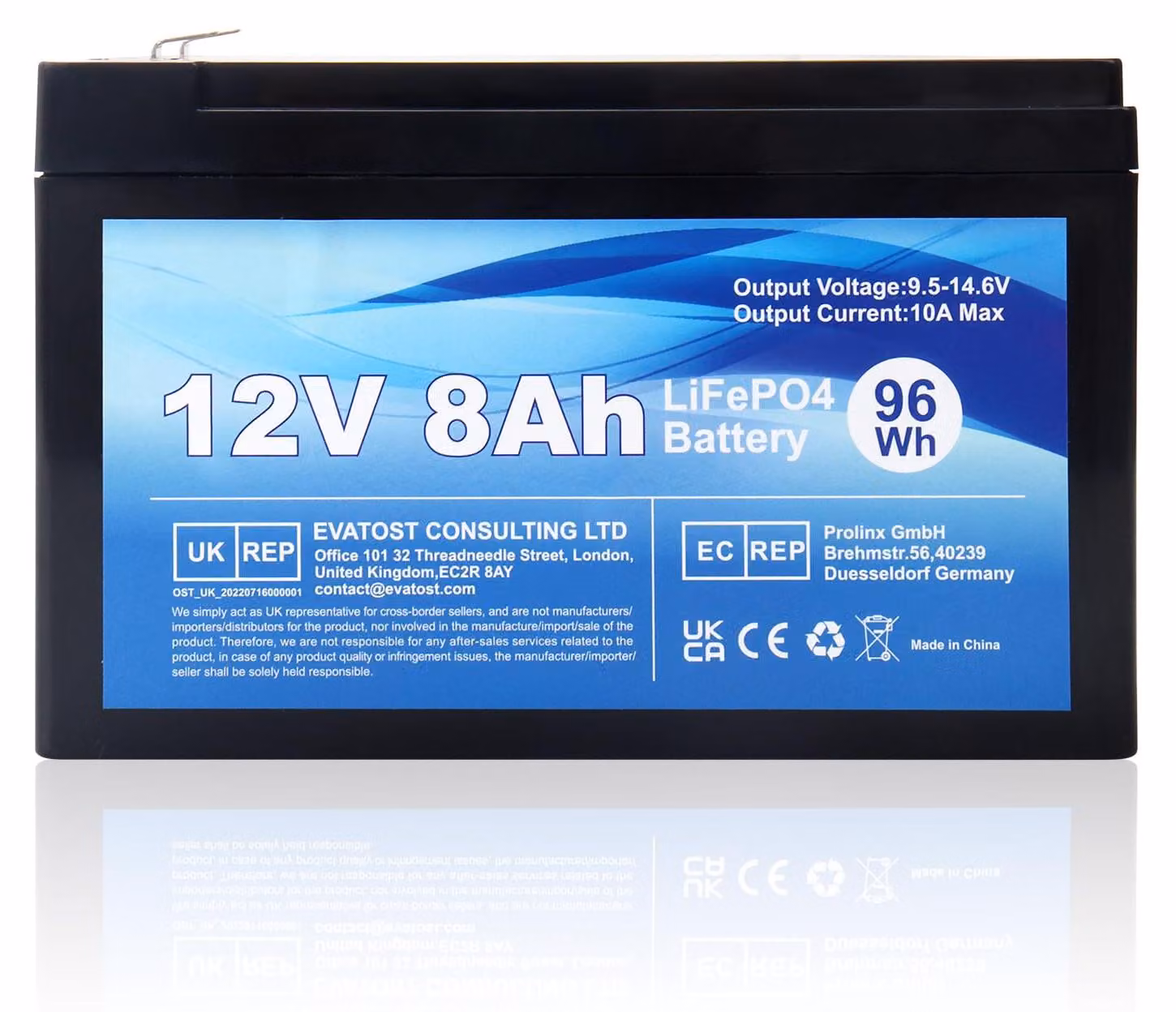 Batteria LiFePO4 da 12V, 8Ah, 96Wh, adatta per applicazioni di ciclo profondo, con sistema di gestione della batteria (BMS)