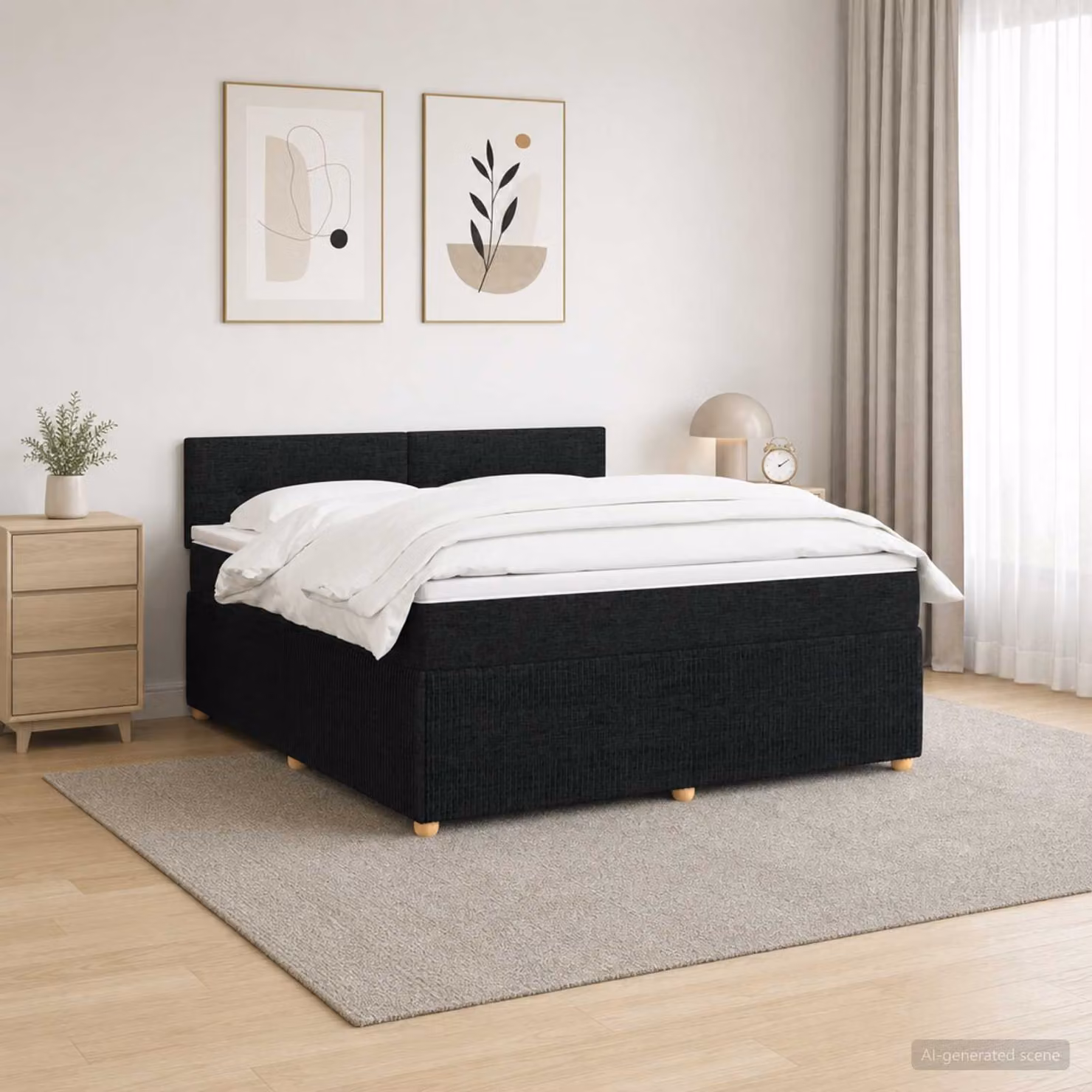 Letto box spring vidaXL con materasso in tessuto nero L/P: 180 x 200 cm