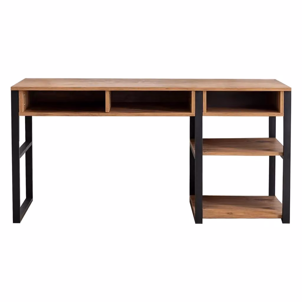Scrivania moderna DMORA in legno e metallo, colore marrone rovere e nero, L 150 x P 58 x H 76 cm – 2