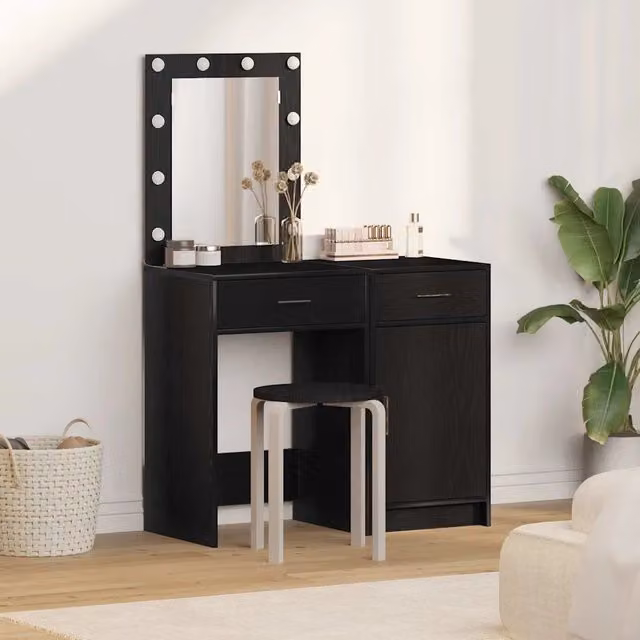 Set di 2 Tavoli da Trucco Moderni vidaXL in MDF Nero L: 50 cm, P: 41 cm, H: 135 cm – 1