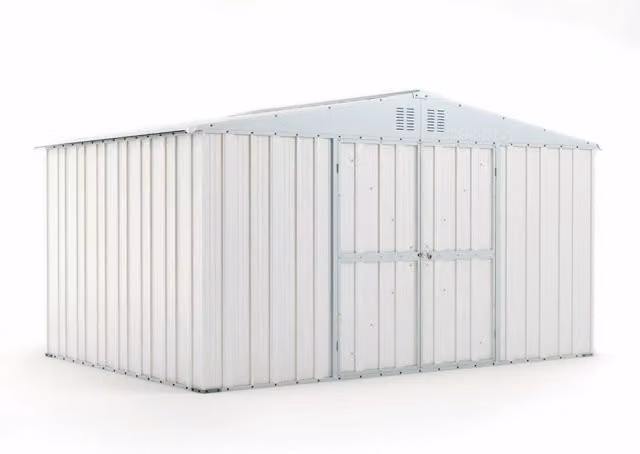 Casetta Box da Giardino Enaudi in Acciaio Zincato Bianco con Doppia Porta e Serratura L: 403 cm, P: 269 cm, H: 217 cm