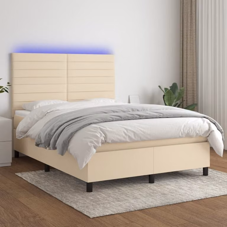 Maison Exclusive - Letto boxspring con materasso e LED color crema 140x190 cm Tessuto