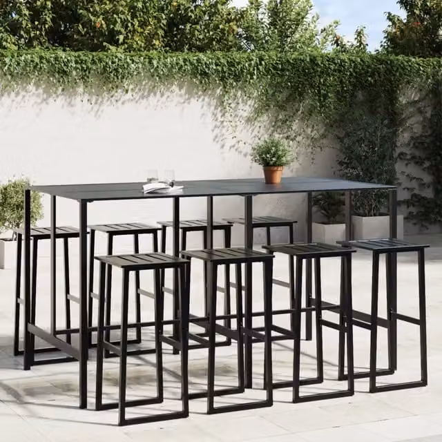 vidaXL Set Bar da Giardino 9pz Nero in Acciaio Verniciato a Polvere